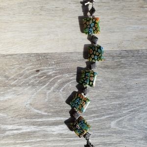 Handmade greem floral design Stone bracelet